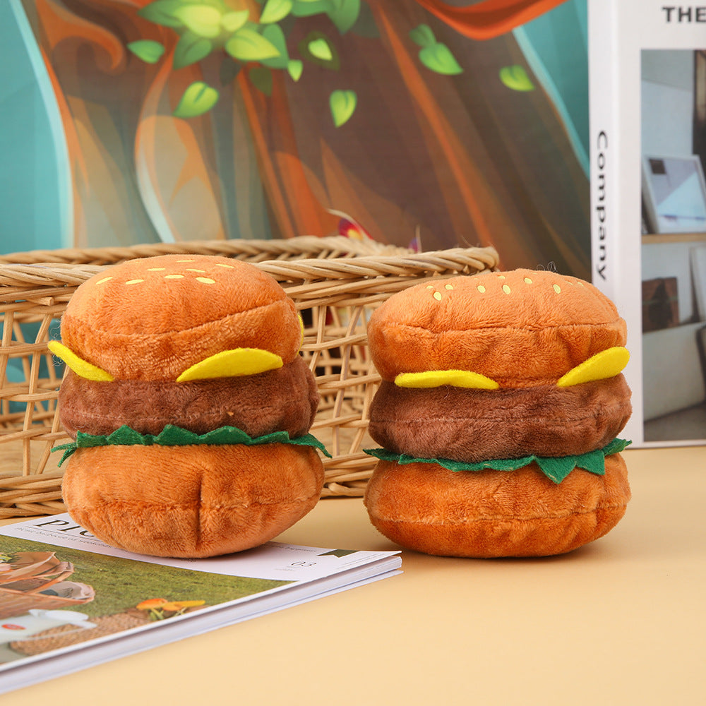 Toy hamburger, teeth grinding, tooth cleaning, bite resistance, dog self-pleasure, boredom relief, training, vocal plush toy