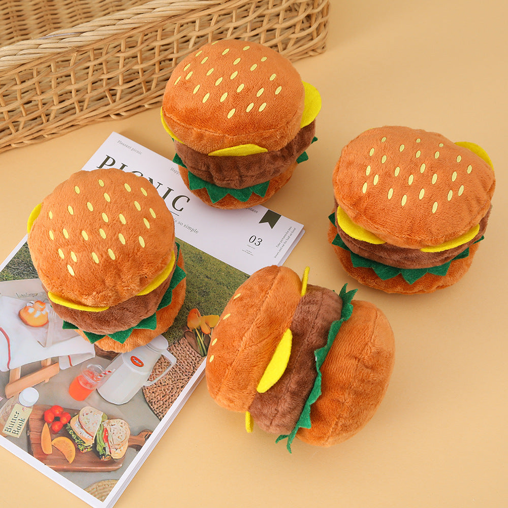 Toy hamburger, teeth grinding, tooth cleaning, bite resistance, dog self-pleasure, boredom relief, training, vocal plush toy