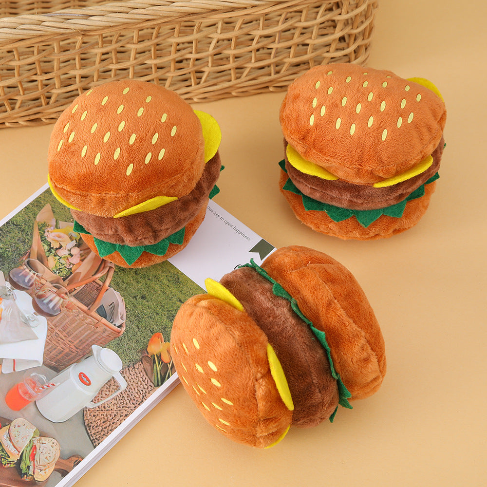 Toy hamburger, teeth grinding, tooth cleaning, bite resistance, dog self-pleasure, boredom relief, training, vocal plush toy